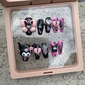 Cute Kuromi Nail Set - Pink and Black